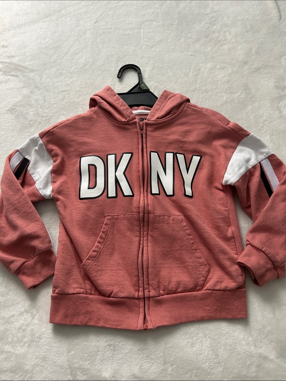 DKNY Dusty Rose Zip Hoodie with White Sleeve Panels